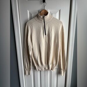 Faconnable Mens Ivory Long Sleeve 1/4 Zip Cotton Knit Sweater Size Medium
